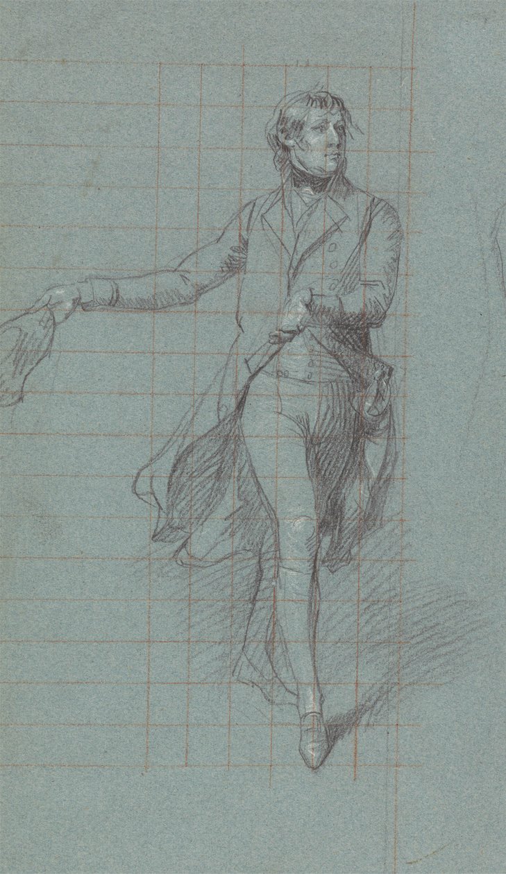 Kaptein W. Fairfax, figurstudie for maleriet Victory of Lord Duncan (svart kritt, forsterket med hvitt på blått papir) av John Singleton Copley