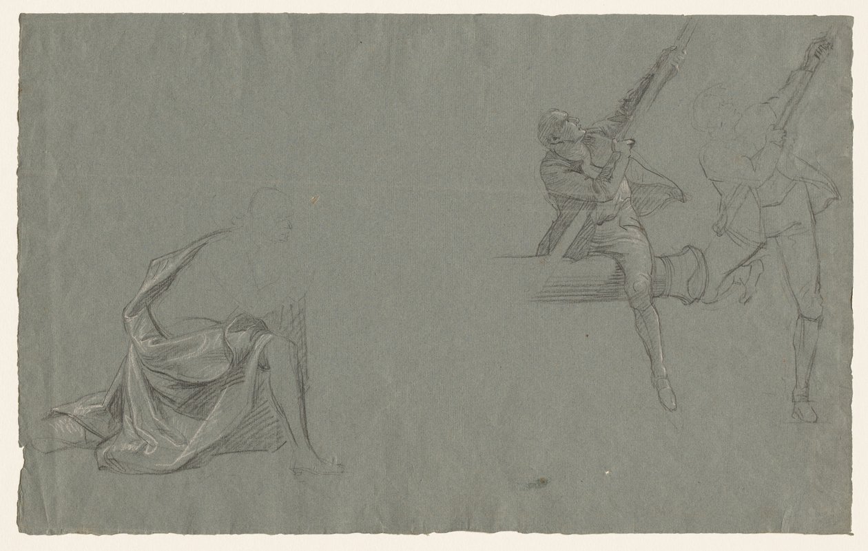 Draperistudie, to figurer som trekker en stang, 1785-86. av John Singleton Copley
