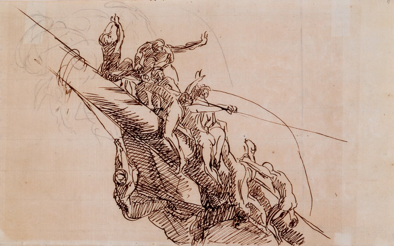 Figurer Clinging to Wreckage, ca. 1785-86 (brunt blekk på beige papir) av John Singleton Copley
