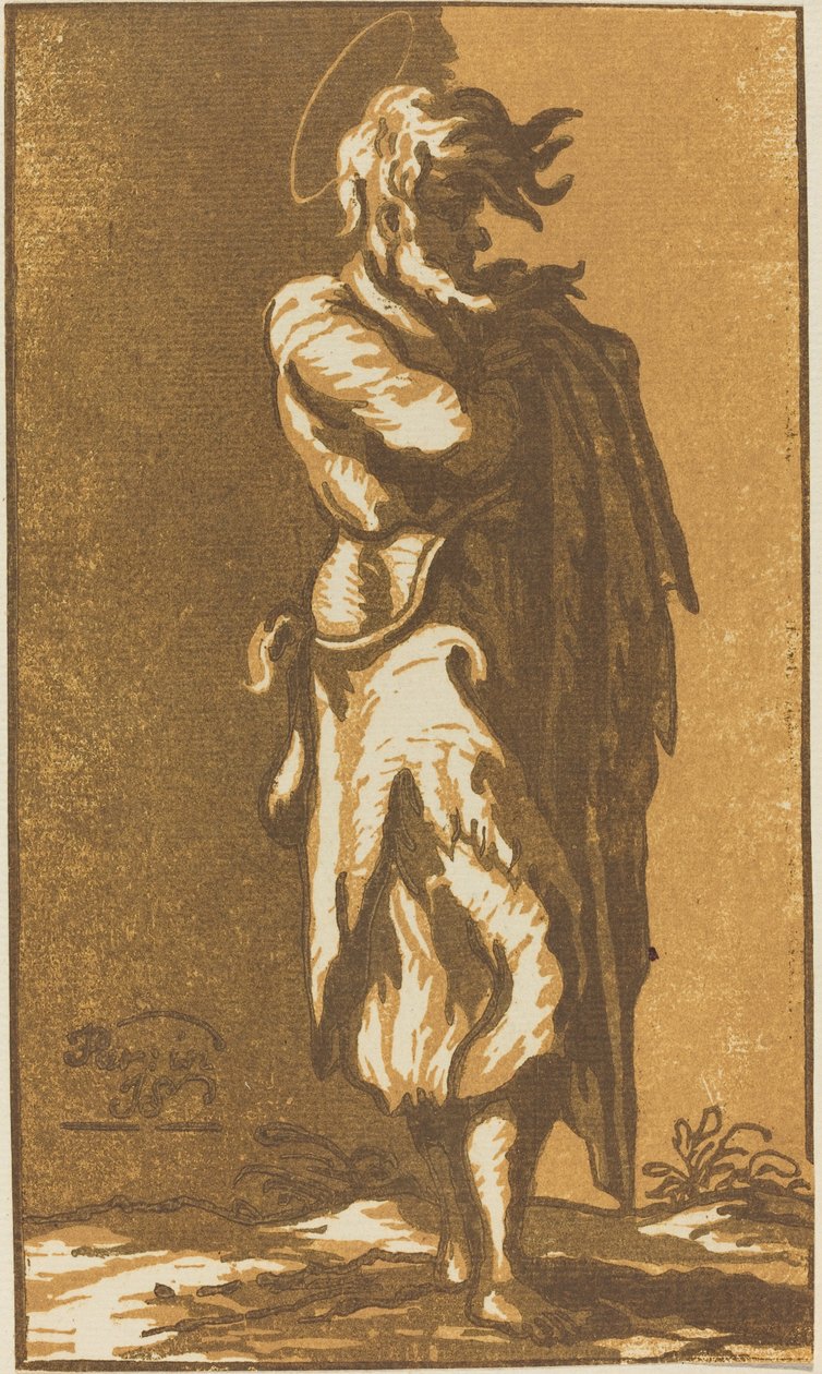 Mannlig helgen stående med foldede armer, vendt mot høyre av John Skippe after Parmigianino