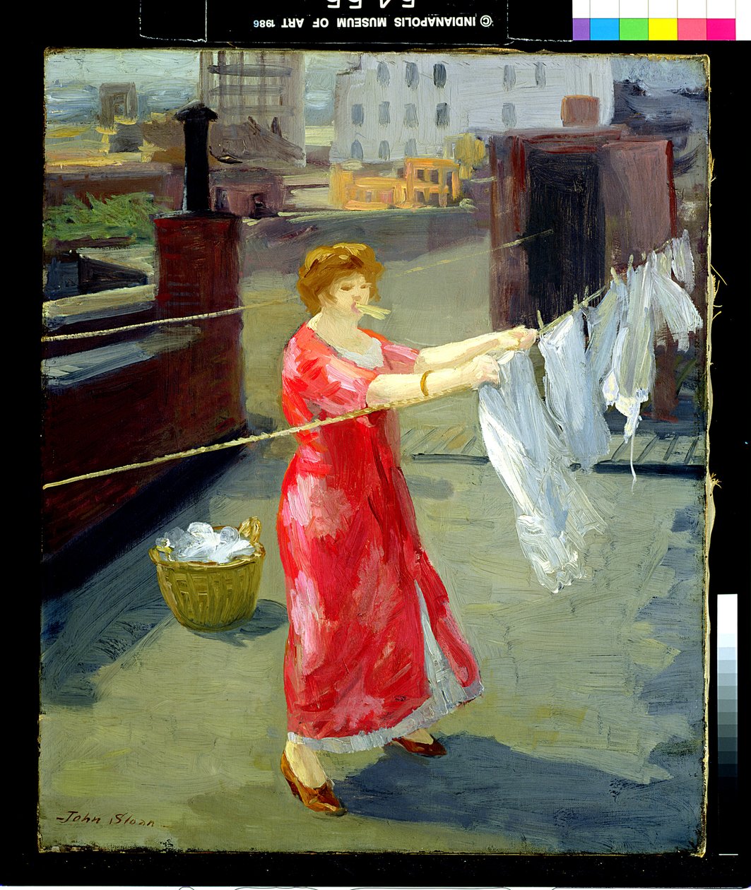 Rød kimono på taket av John French Sloan