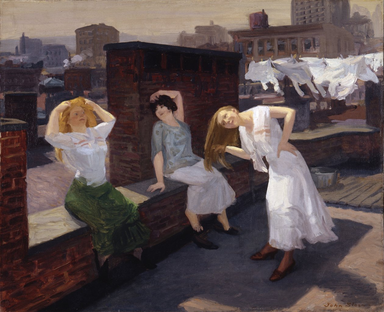 Søndag, kvinner som tørker håret av John French Sloan