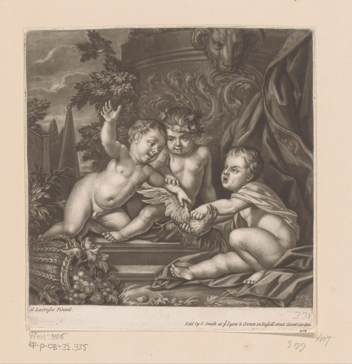 Tre amoriner med en fugl av attributed to John Smith