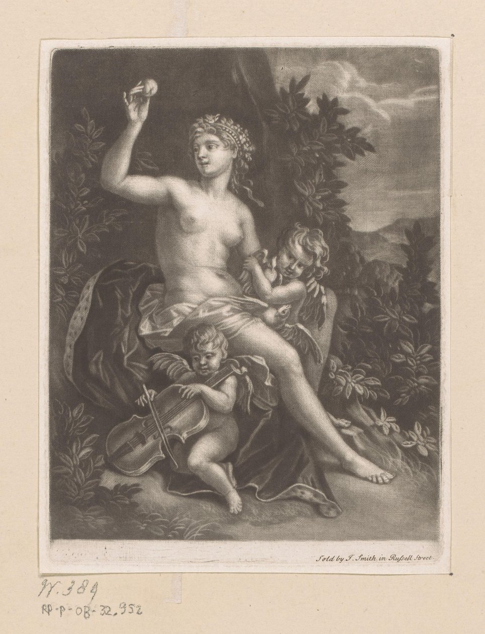 Venus med et eple og to amoriner med fiolin og duer av John Smith