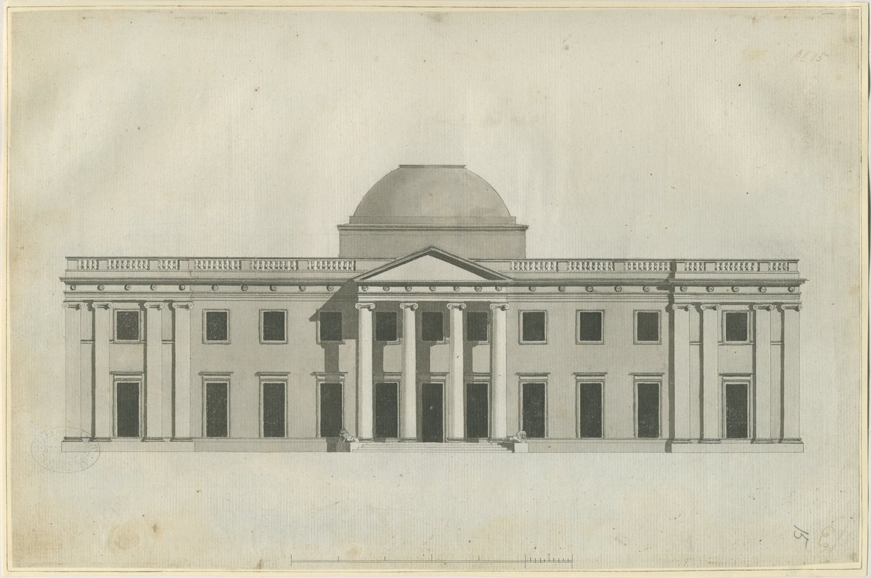 Chillington Hall: penn- og vasketegning, nd [1780-tallet] (tegning) av John Soane