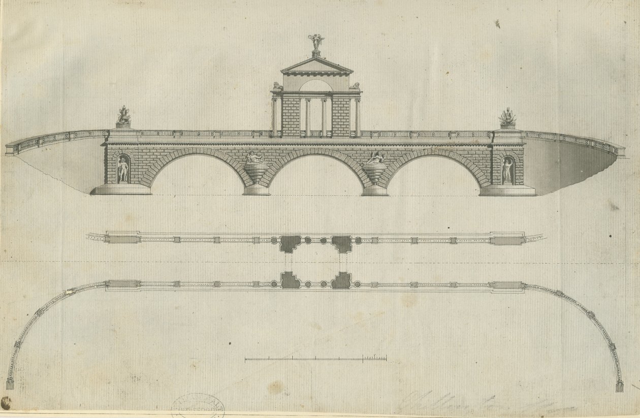 Chillington Park - Proposed Bridge: sepia-tegning, nd [1789] (trykk) av John Soane
