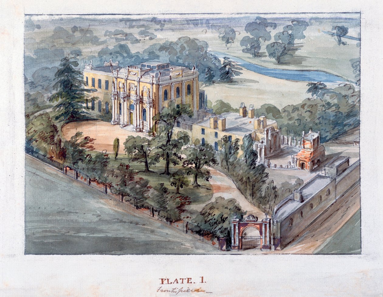 Pitzhanger Manor, Ealing (penn og blekk med wc på papir) av John Soane