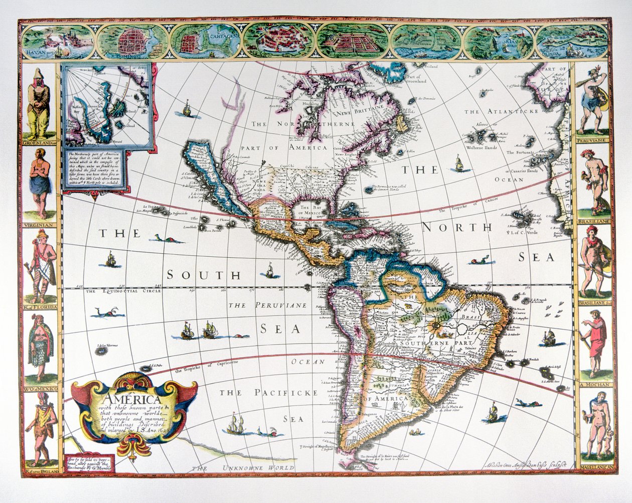 Kart over den vestlige halvkule i 1626 (farge litho) av John Speed