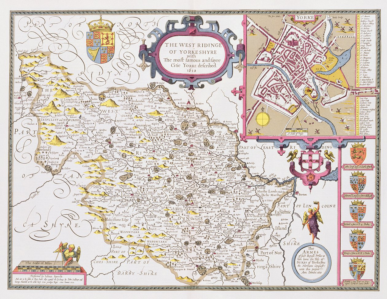 The West Ridinge of Yorkeshyre, gravert av Jodocus Hondius (1563-1612) fra John Speeds 