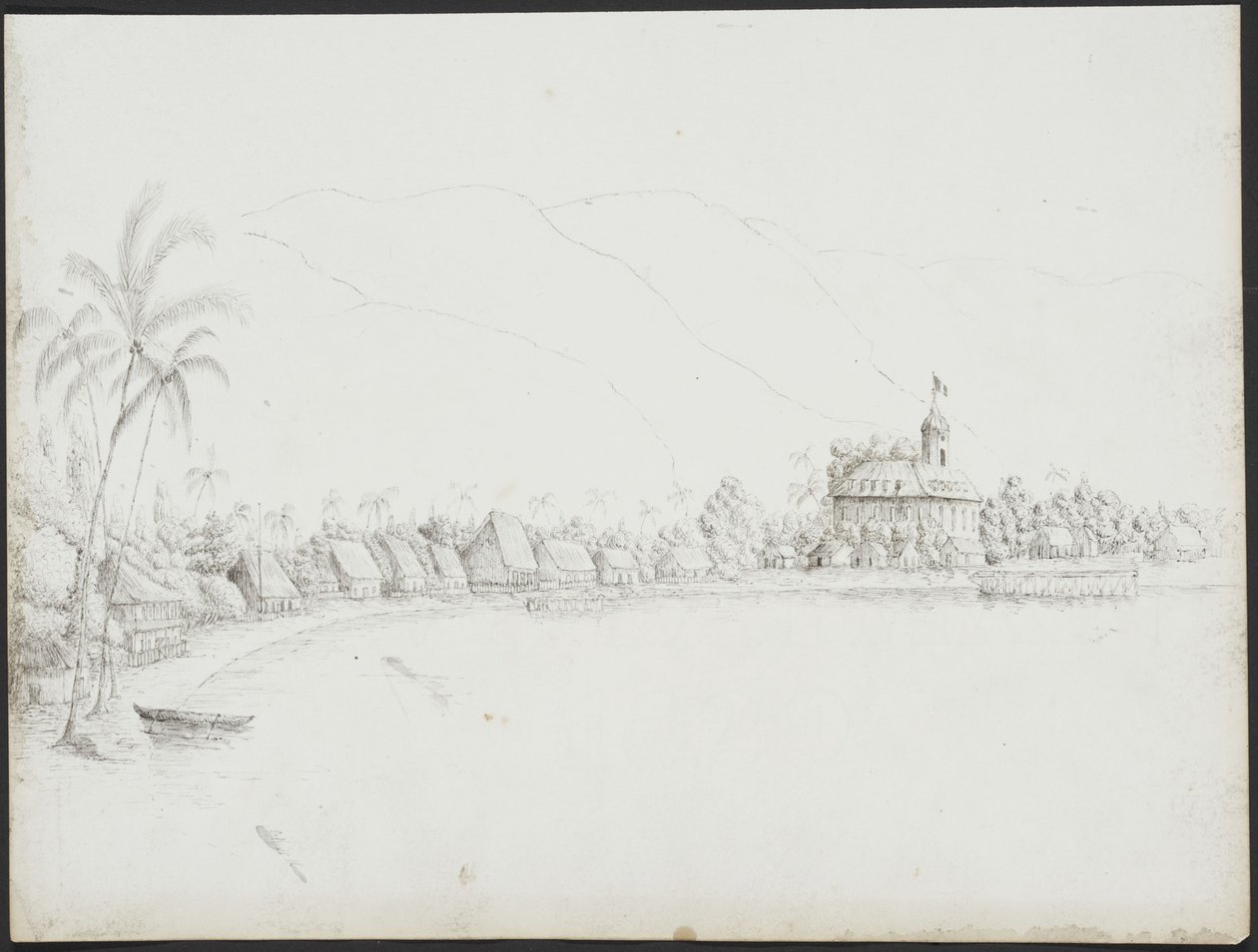 Utsikt over Papeete fra havnen, november 1845 av John Speer