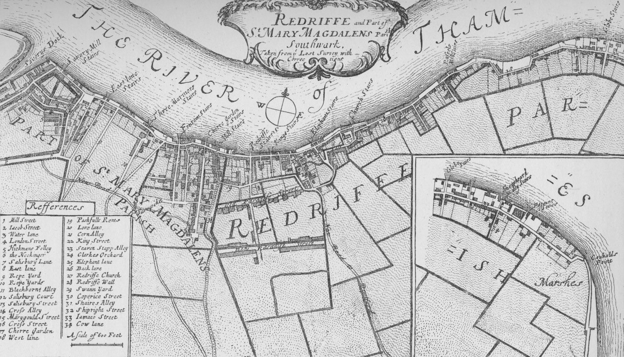 A Plan of Rotherhithe, 1755, 1912. Kunstnere: Ukjent, John Stow. av John Stow
