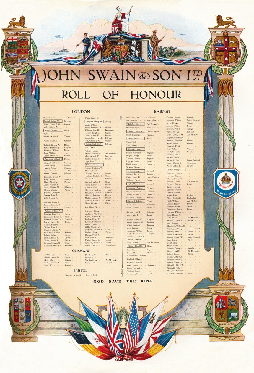 John Swain & Son Ltd. Roll of Honour, 1917 av John Swain and Son