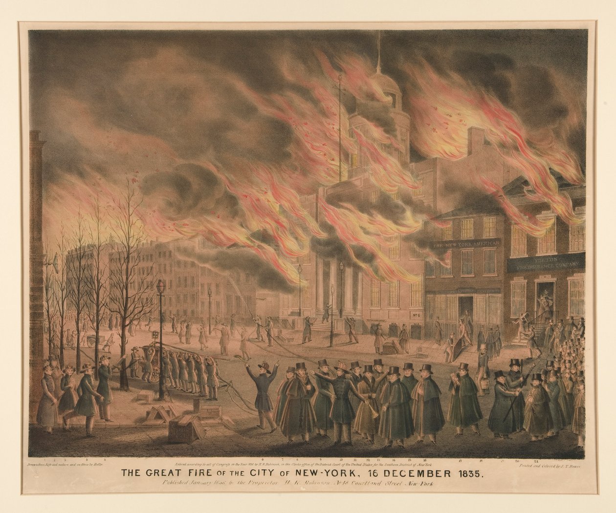 Den store brannen i byen New York, 16. desember 1835 av John T. Bowen