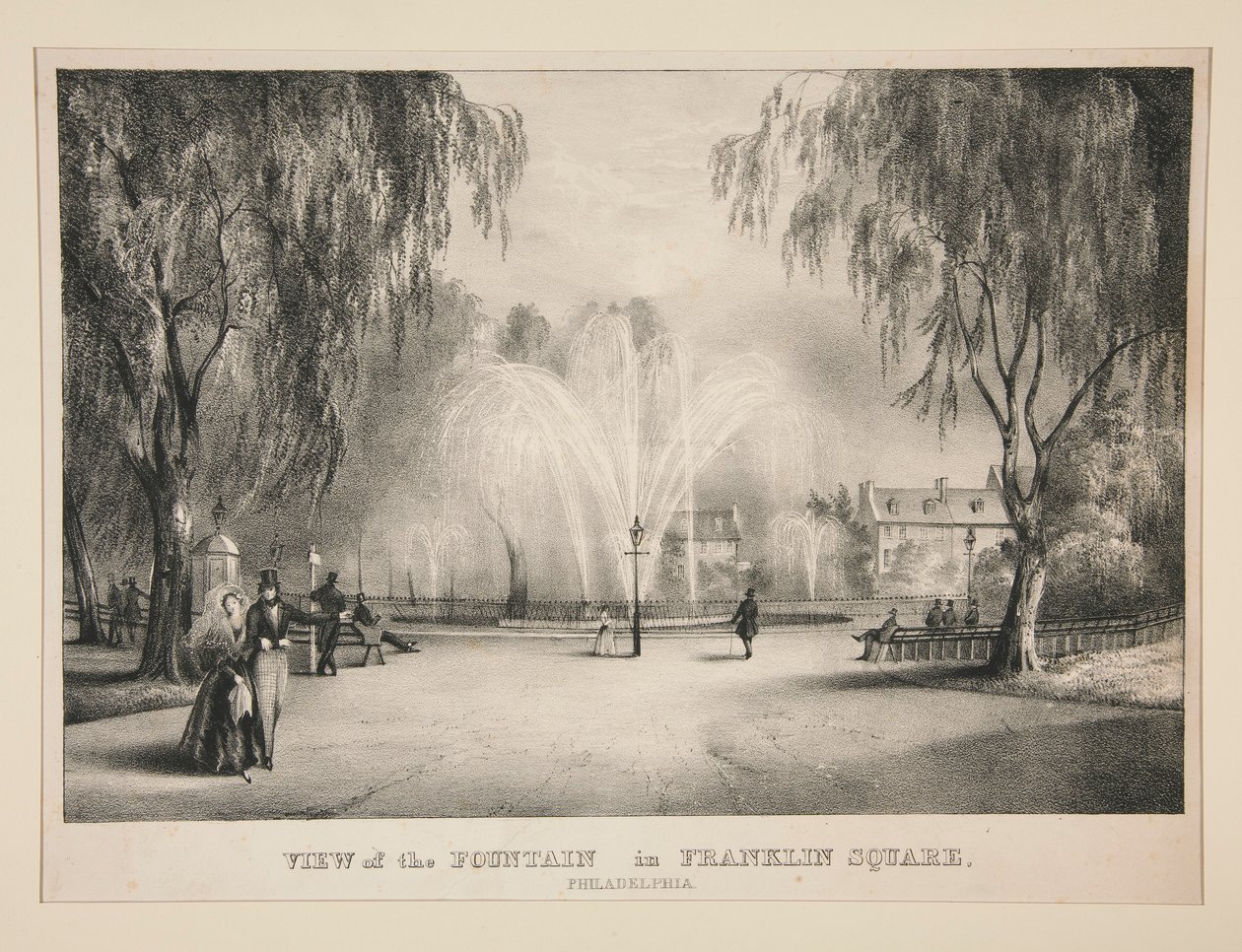 Utsikt over fontenen på Franklin Square, Philadelphia av John T. Bowen