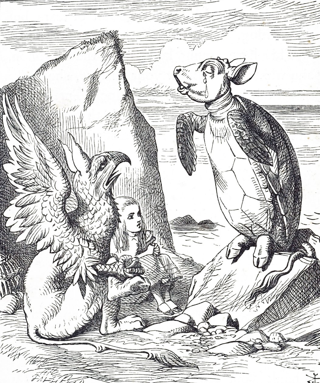 Alice, Mock Turtle and the Gryphon fra Alice