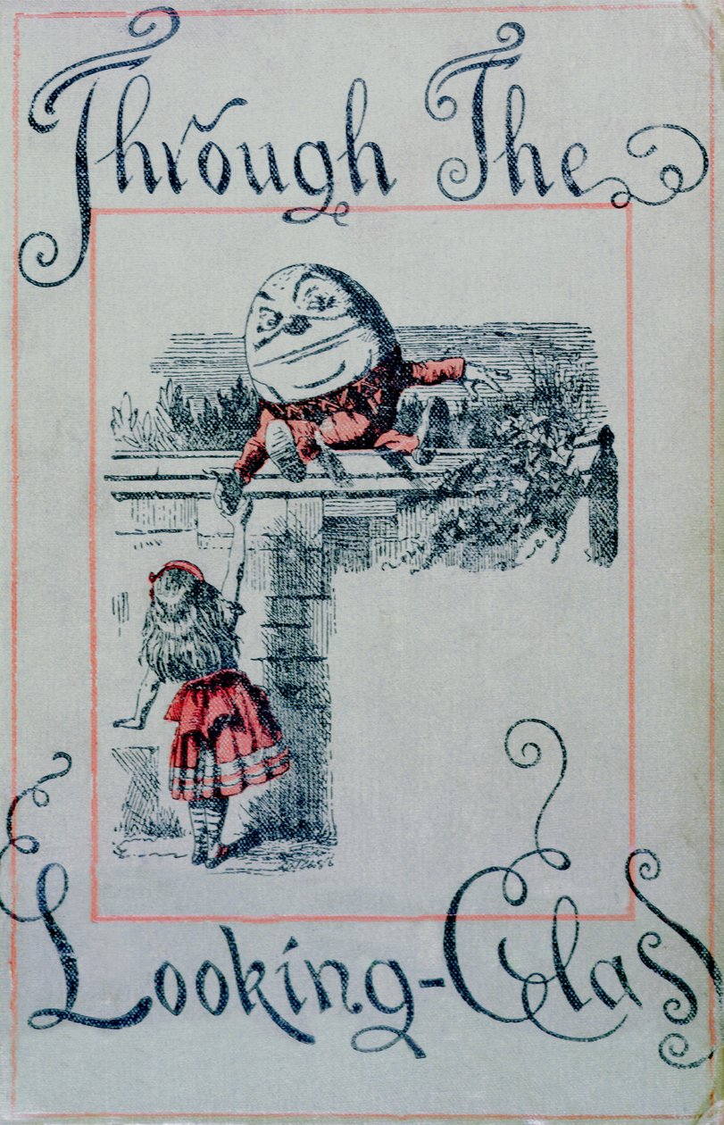 Alice og Humpty Dumpty, omslagsillustrasjon for 'Alice Through the Looking-Glass' av Lewis Carroll (1832-98), utgitt i London. 1898 av John Tenniel