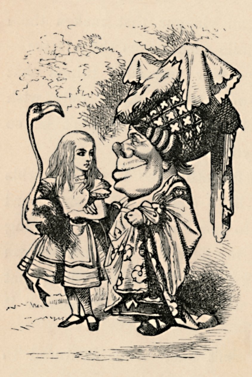 Alice bærer storken og snakker med hertuginnen, 1889 av John Tenniel