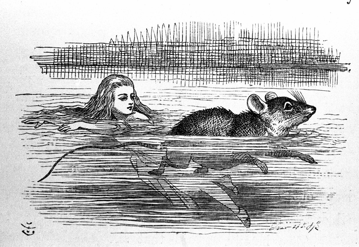 Alice i Eventyrland av Lewis Carroll (E. Dodgson). Illustrasjon av den første utgaven av Tenniel av John Tenniel