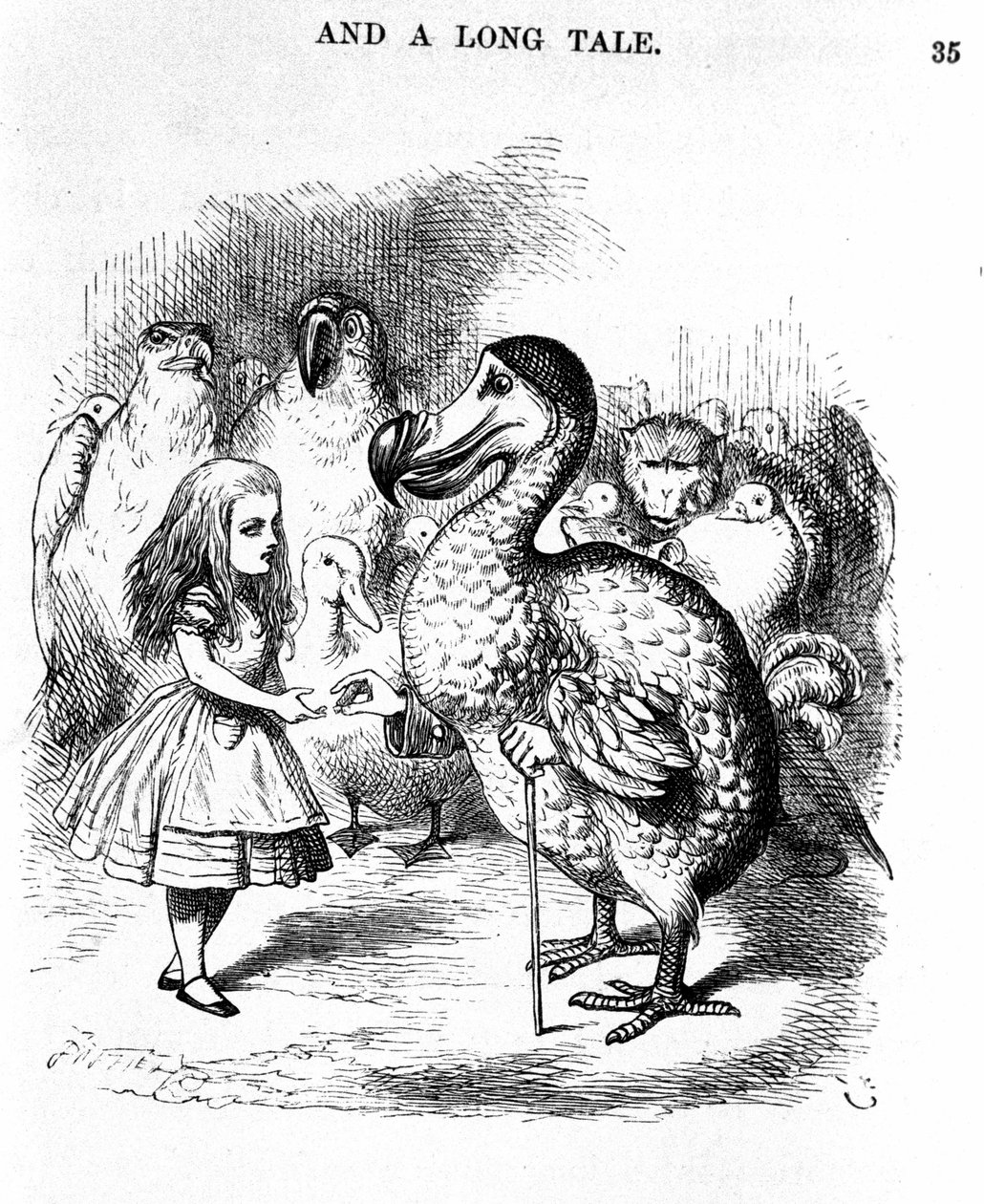 Alice in Wonderland: møte Alice med en dodo av Lewis Carroll, illustrasjon av den første utgaven av Tenniel av John Tenniel