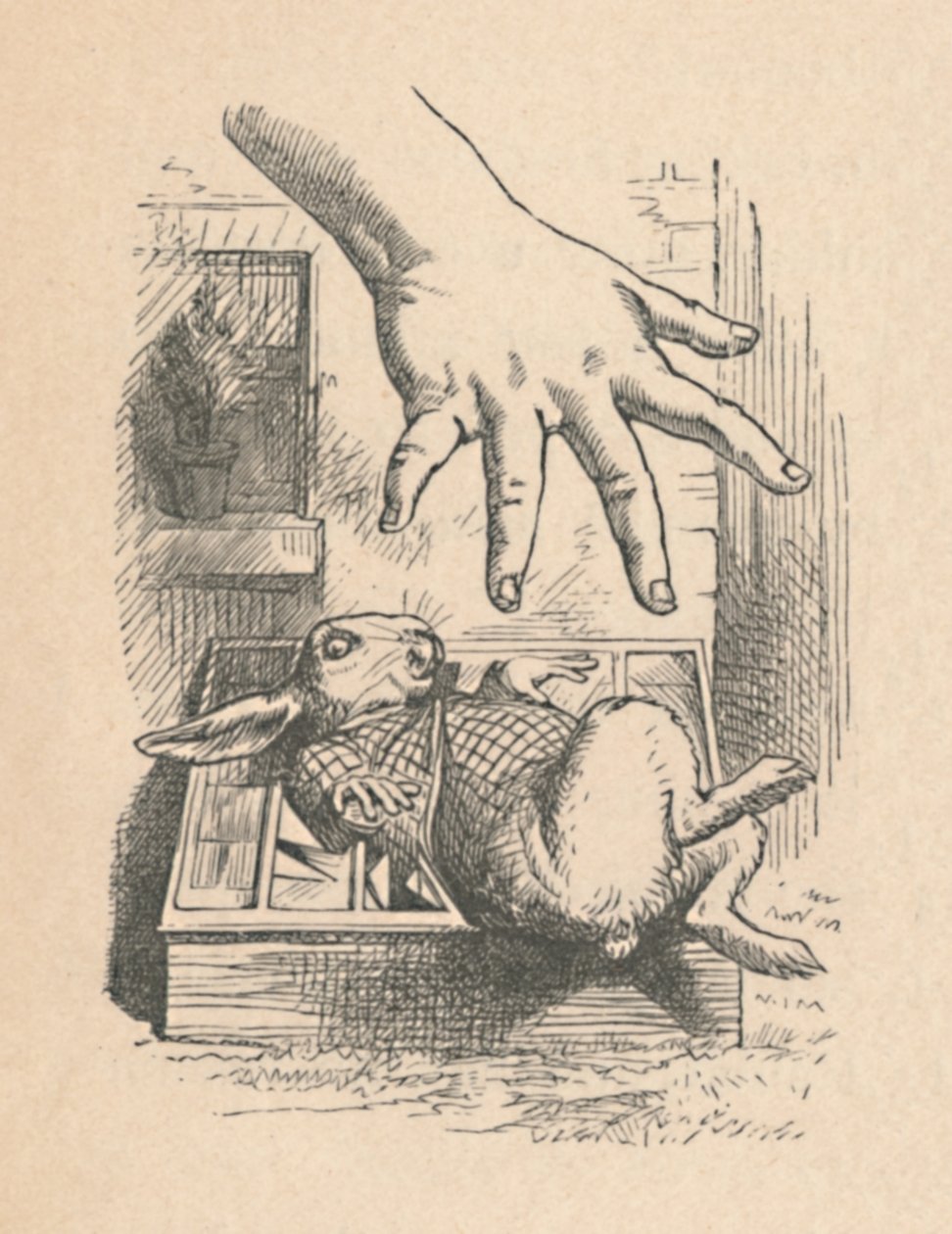 Alice la hånden ned til den hvite kaninen, 1889 av John Tenniel