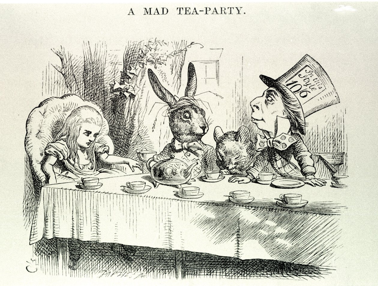 Alice tar Lewis Carrolls "" Alices eventyr i Eventyrland og gjennom glasset", illustrasjon av John Tenniel (1820-1914) av John Tenniel