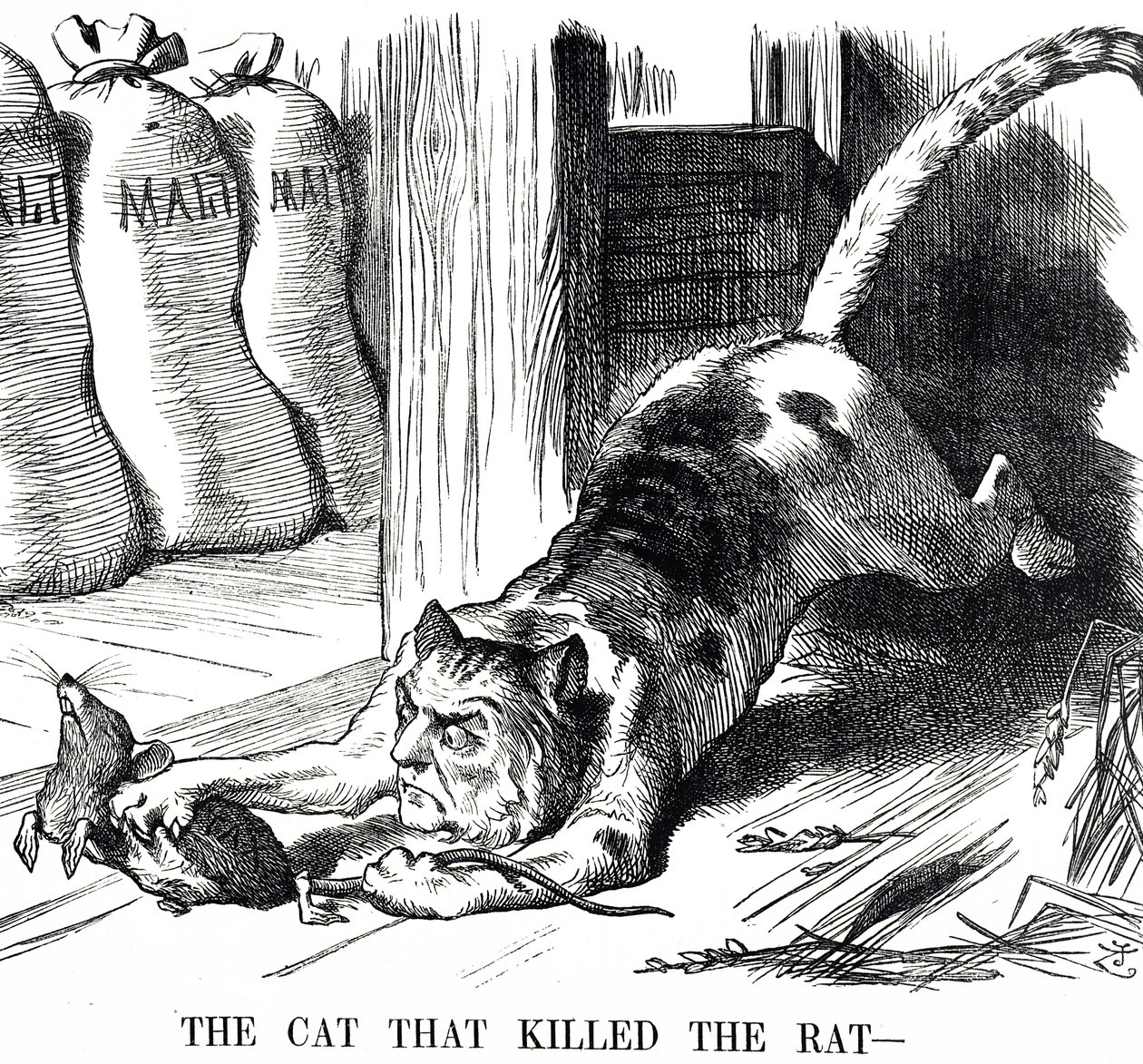 Tegneserie som kommenterer avskaffelsen av maltskatt i 1880 av John Tenniel