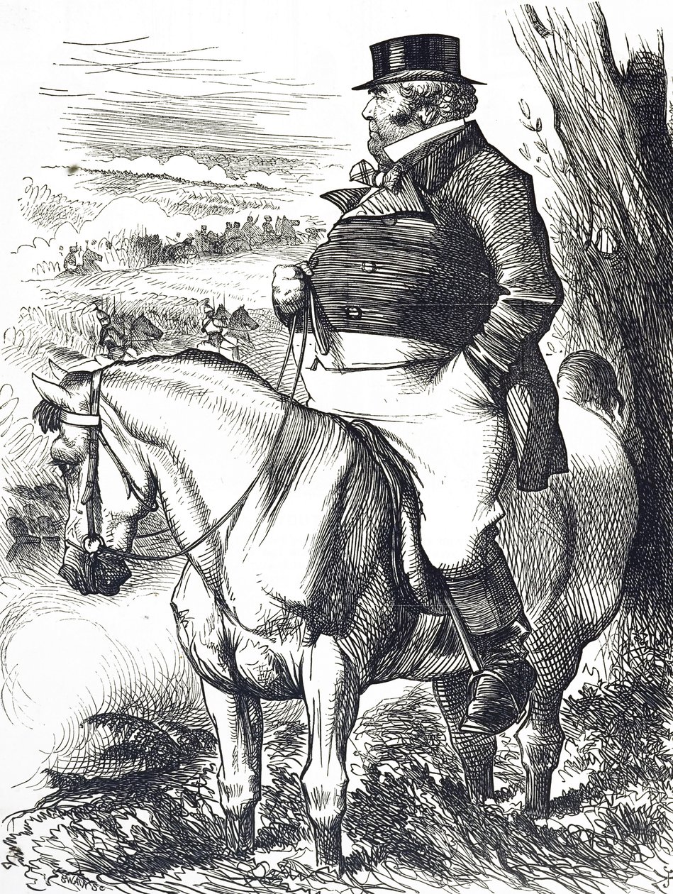 Tegneserie som viser John Bull som ser på høstmanøvrer av John Tenniel