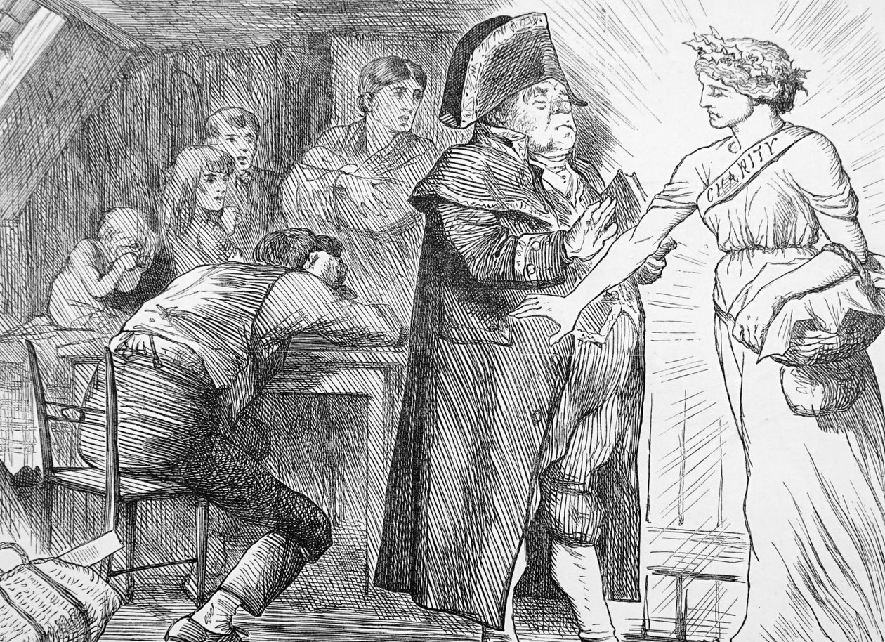 Veldedighet feie til side Brumbles protester i hennes vilje til å hjelpe fattige familier i nød av John Tenniel