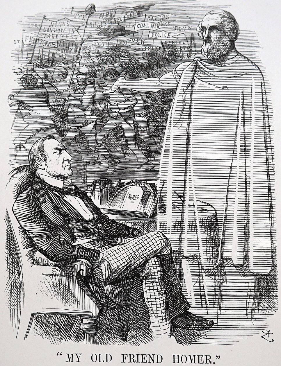 Gladstones gamle venn Homer av John Tenniel