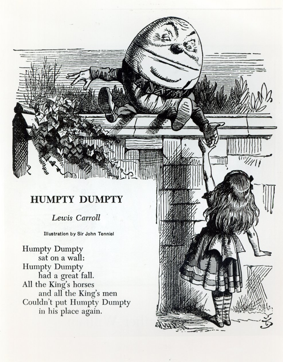 Humpty Dumpty, illustrasjon for barnerimet av Lewis Carroll (1832-98) av John Tenniel