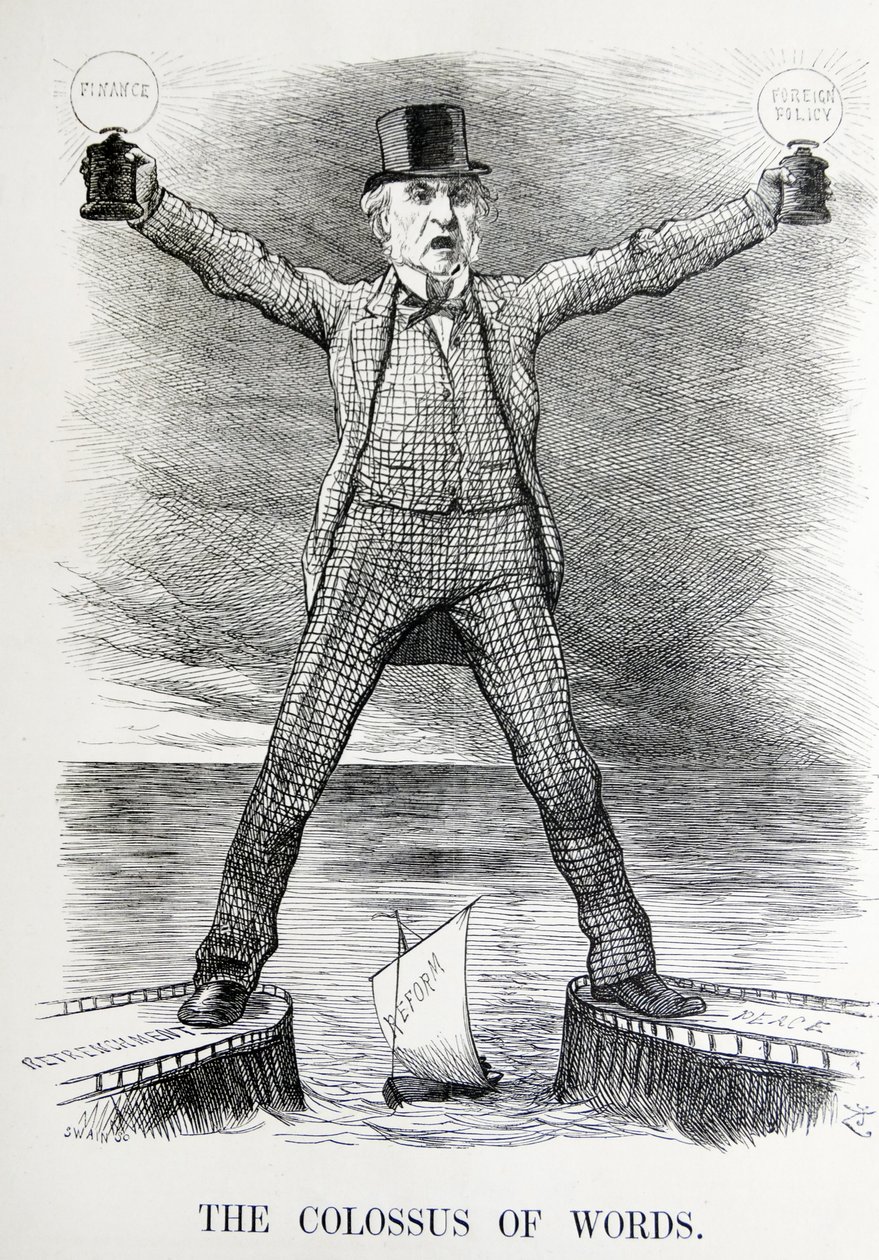 Politisk satire som skildrer William Ewart Gladstone og Benjamin Disraeli av John Tenniel