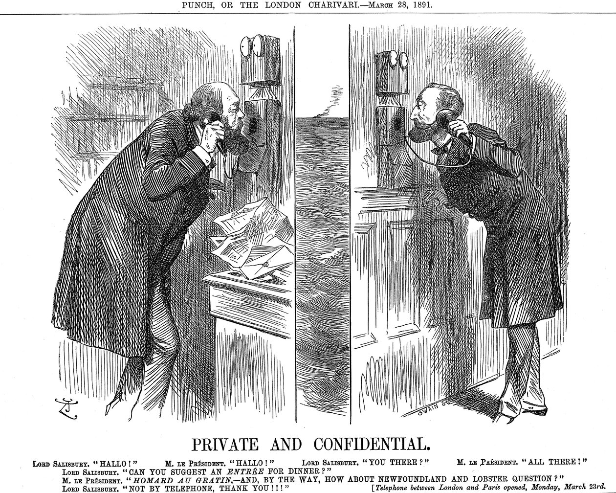 Privat og konfidensielt, åpning av den anglo-franske telefonlinjen, 1891 av John Tenniel
