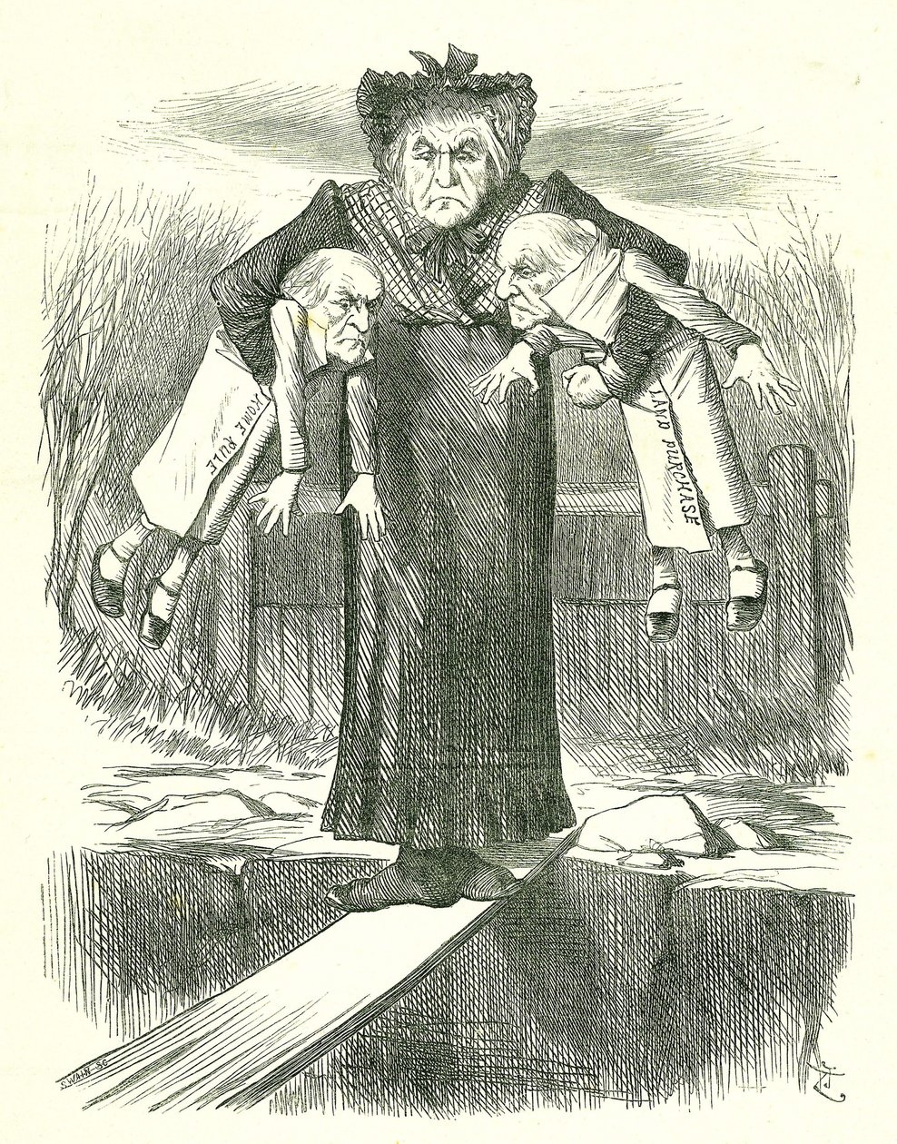 Sett Down Two, and Carry One.?: Gladstone, den britiske statsministeren, i en dilemma om hvilke av de kontroversielle irske regningene som skal kastes. John Tenniel tegneserie fra Punch, London, 3. april 1886. av John Tenniel