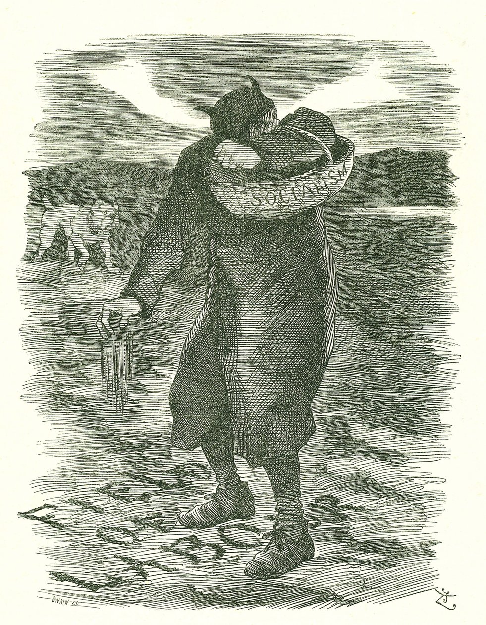 Såing av ugress: Frykt for at sosialismen spredte seg blant den britiske arbeidsstyrken. John Tenniel tegneserie fra Punch, London, 27. februar 1886. av John Tenniel