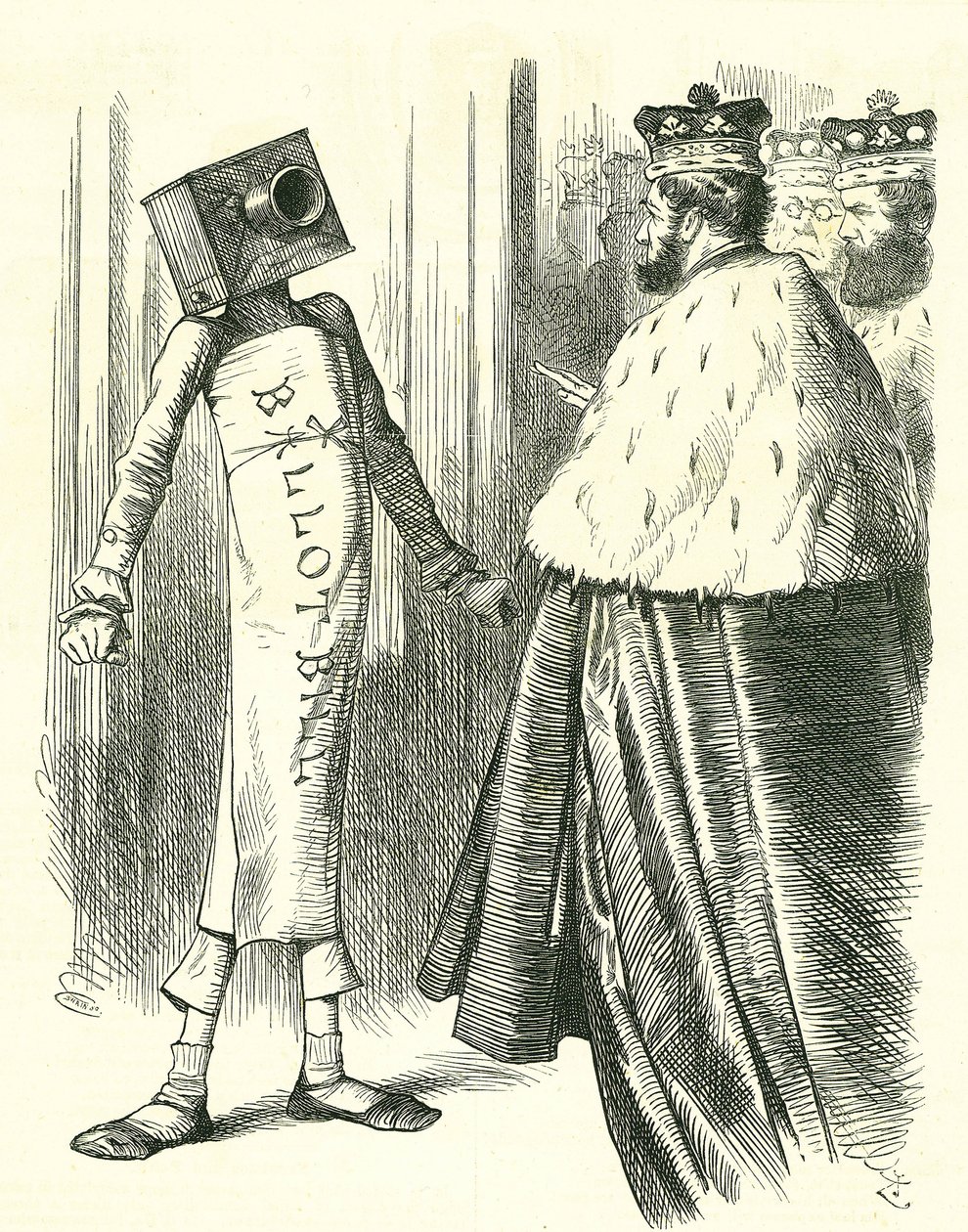 Stemmeseddelen står opp mot House of Lords. John Tenniel tegneserie fra 'Punch', London, 20. juli 1872. av John Tenniel