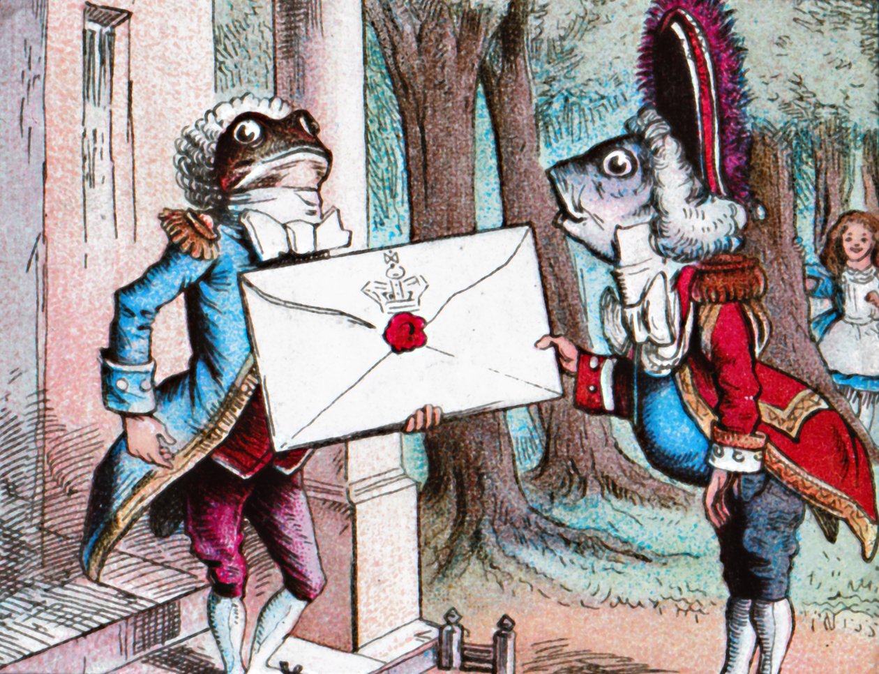 The Frog Footman leverer invitasjonen, c1910 av John Tenniel