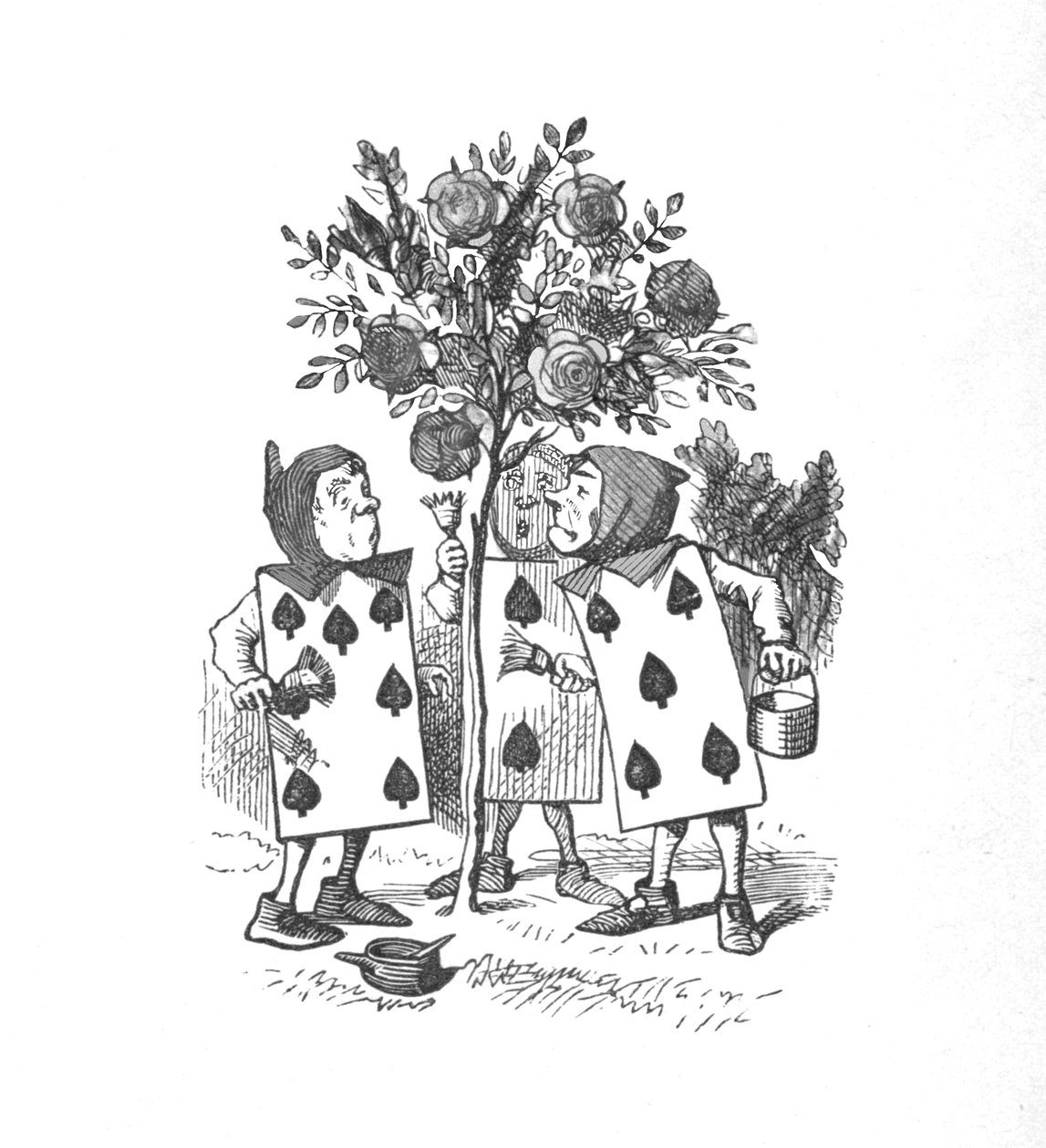 Spillekortene som maler rosebuskene, 1889 av John Tenniel
