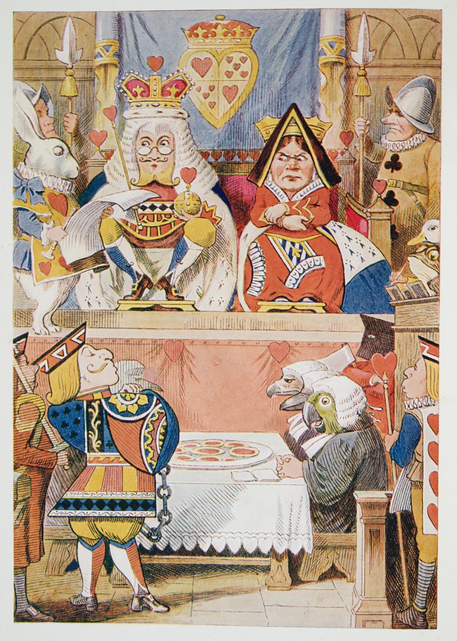 The Trial of the Knove of Hearts, fra Alices Adventures In Wonderland And Through The Looking-Glass And What Alice Found There, av Lewis Carroll (1832 - 98), utgitt 1911 (farget litografi) av John Tenniel