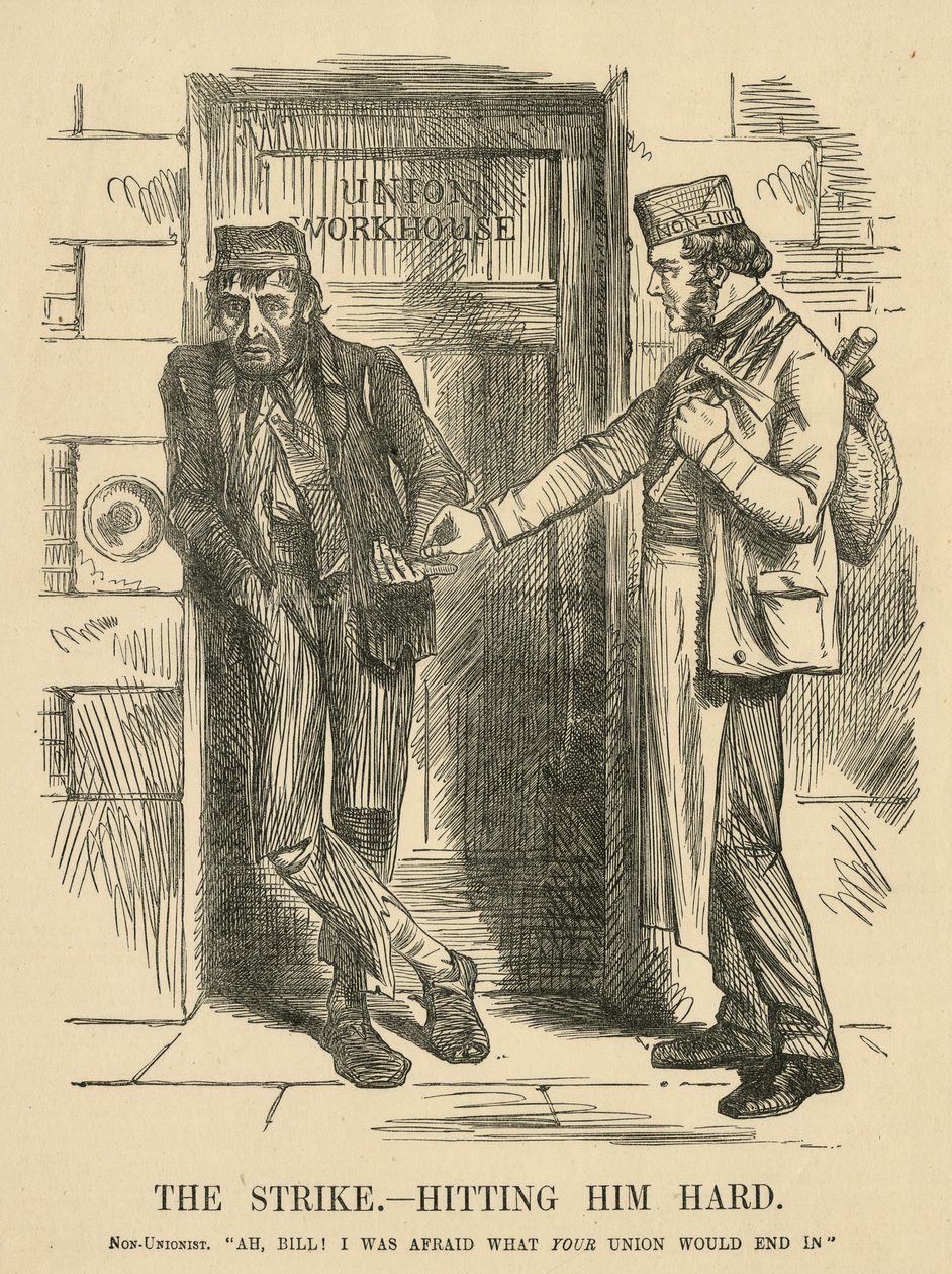 Resultatet av slående - The Workhouse. Tegneserie fra ''Punch'', London av John Tenniel