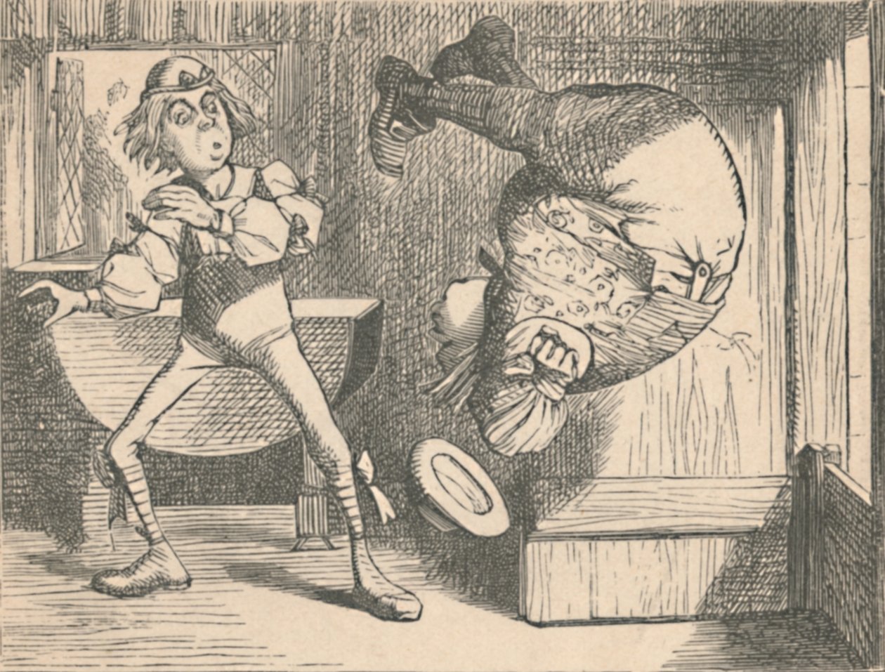 Ungdommen og vismannen. Vismannen gjør en salto, 1889 av John Tenniel