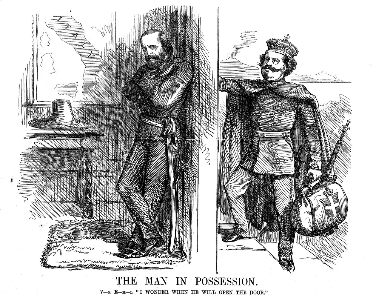 Victor Emmanuel II banket på døren til Napoli, 1861 av John Tenniel