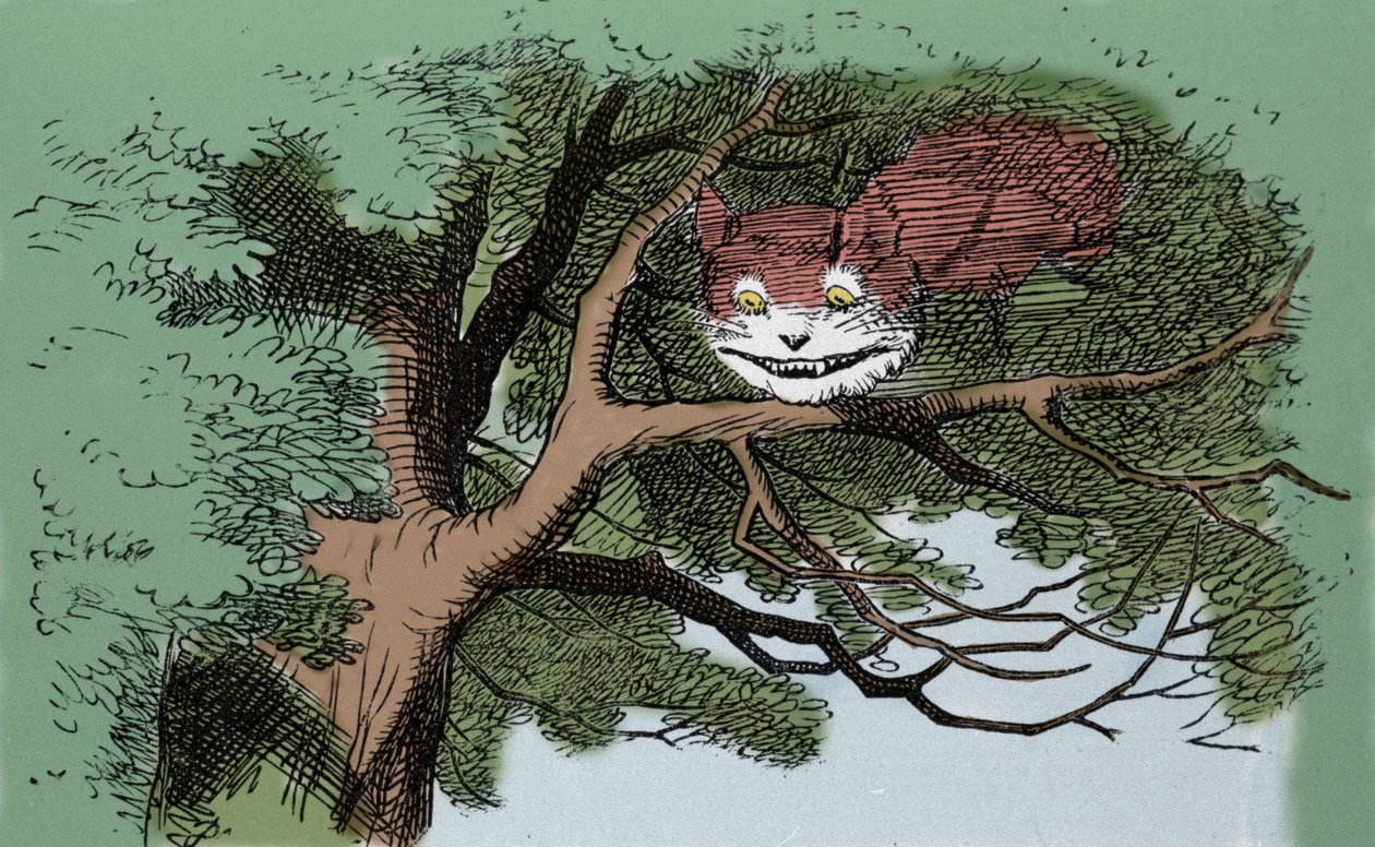 detalj av: Alice and the Cat, illustrasjon av Sir John Tenniel for den første utgaven av eventyret Alice in Wonderland av den engelske forfatteren Lewis Carroll (Charles Lutwidge Dodgson) (1832-1898). av John Tenniel