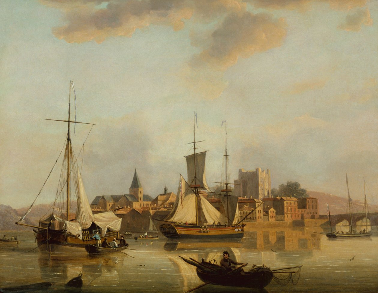 En utsikt over Rochester med frakt (olje på panel) av John Thomas Serres