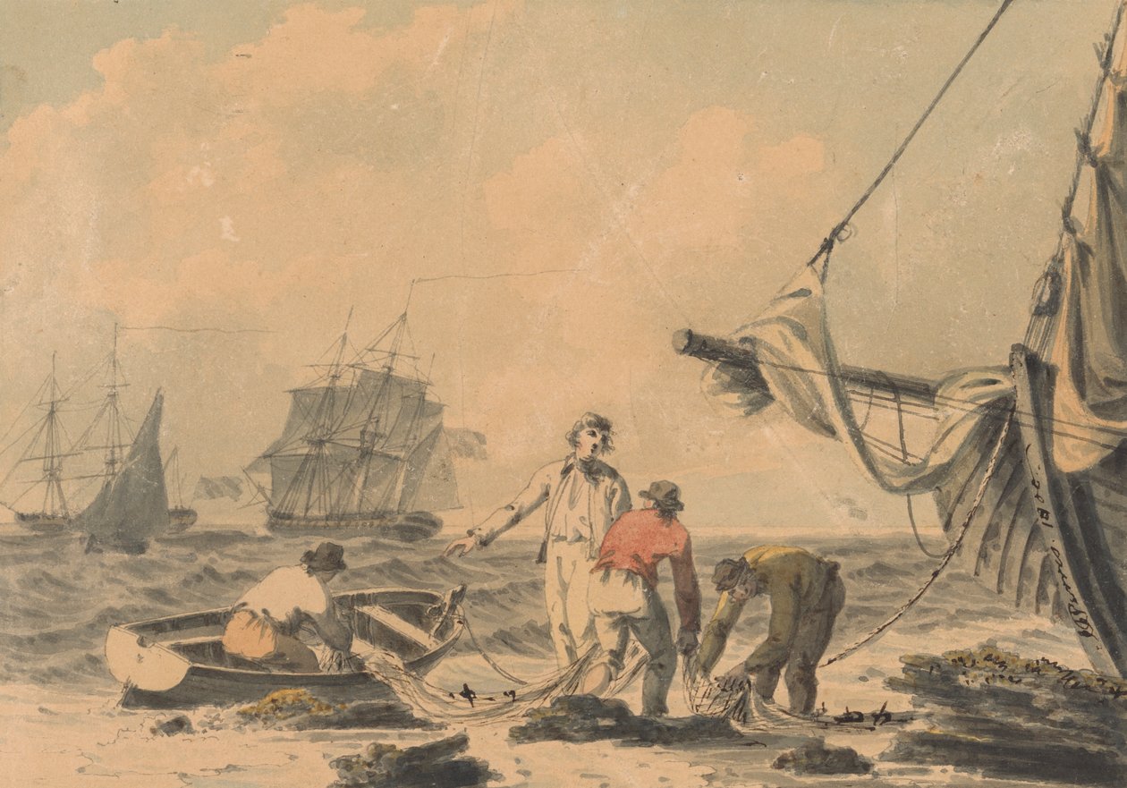 Kystscene med figurer av John Thomas Serres