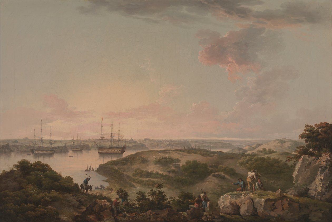 Port Mahon, Minorca med britiske krigsmenn ved anker av John Thomas Serres