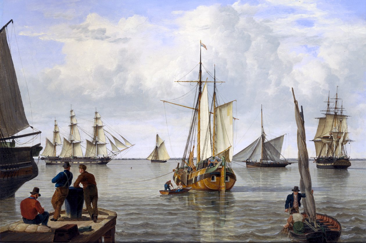 Frakt i Themsens elvemunning, 1820 av John Thomas Serres