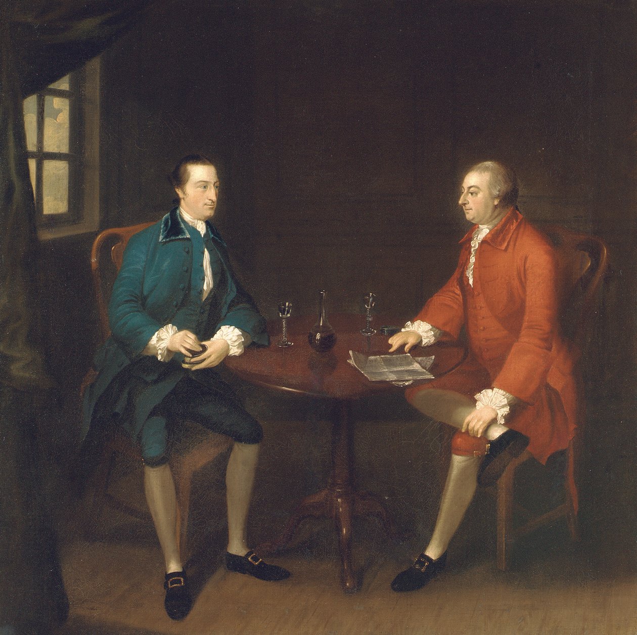 To herrer satt ved et bord av John Thomas Seton