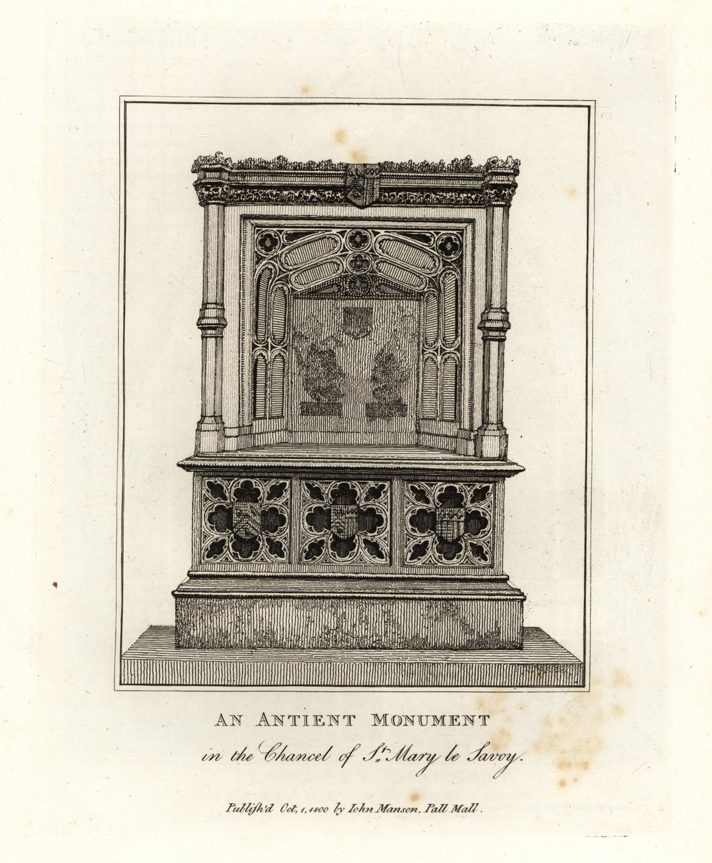 Gammelt monument i koret til St Mary le Savoy (nå Savoy-kapellet) av John Thomas Smith