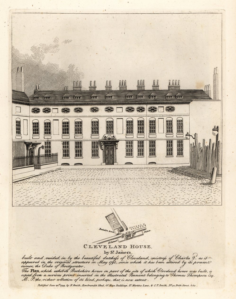 Cleveland House ved St James Palace, London av John Thomas Smith