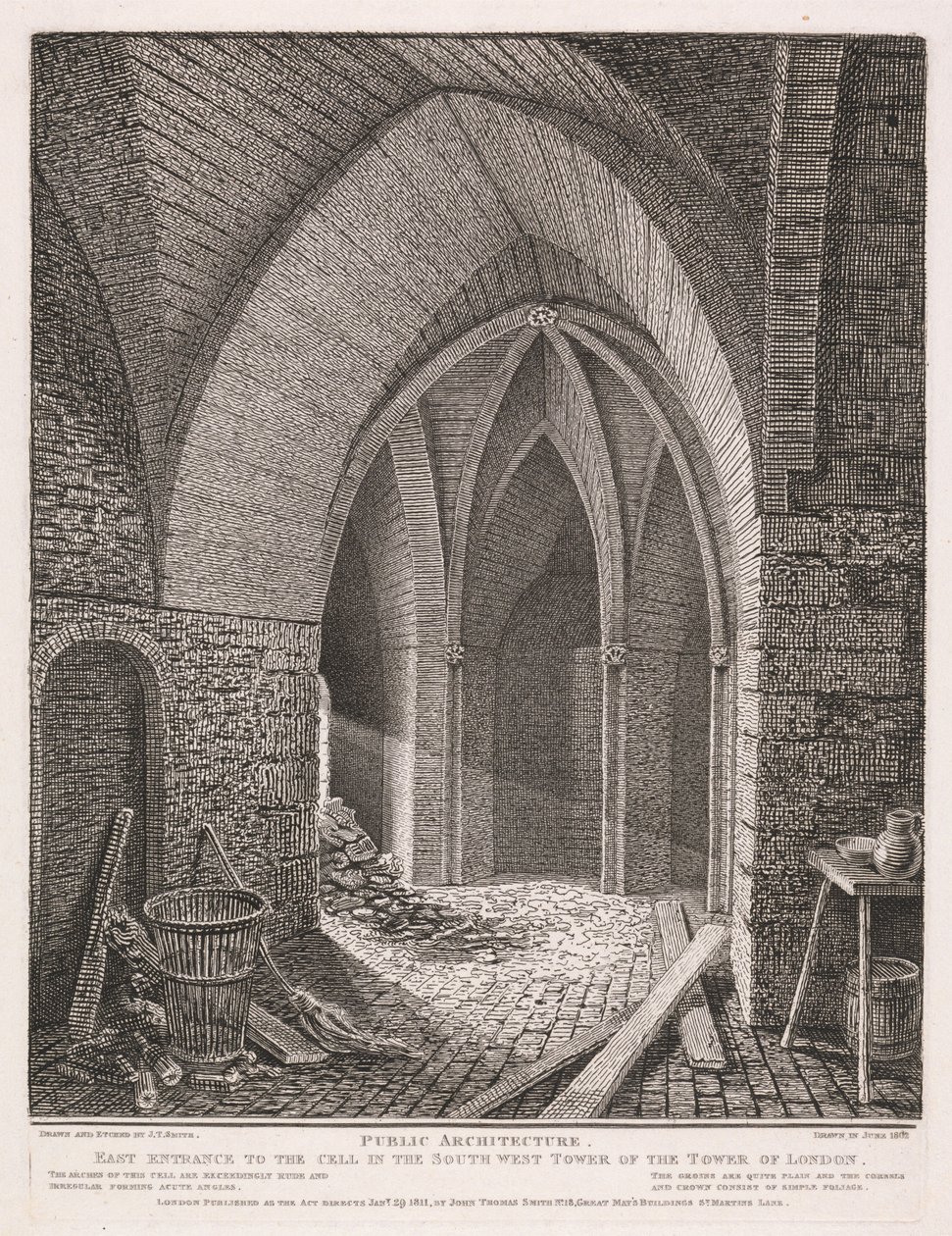 Østre inngang til cellen i det sørvestlige tårnet i Tower of London av John Thomas Smith